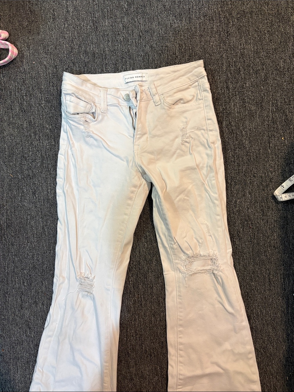 Flying Monkey Pale Pink Distressed Flare Jeans